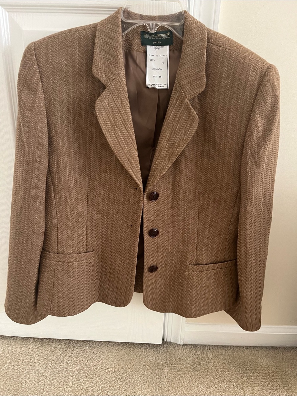 Harve Benard 100% Wool Women's Brown Herringbone Sport Coat